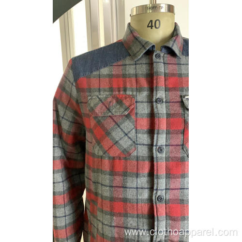 Red And Grey Checkered Shirt With Double Pockets